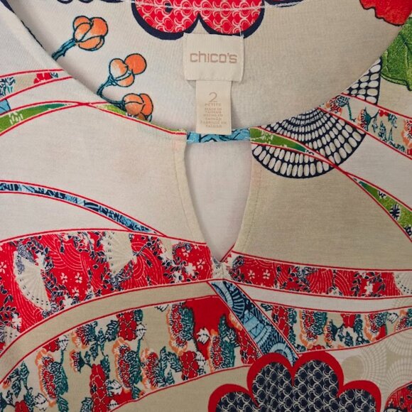 Chico's floral oriental print 3/4 sleeve top Size 2P/LP - Picture 2 of 5